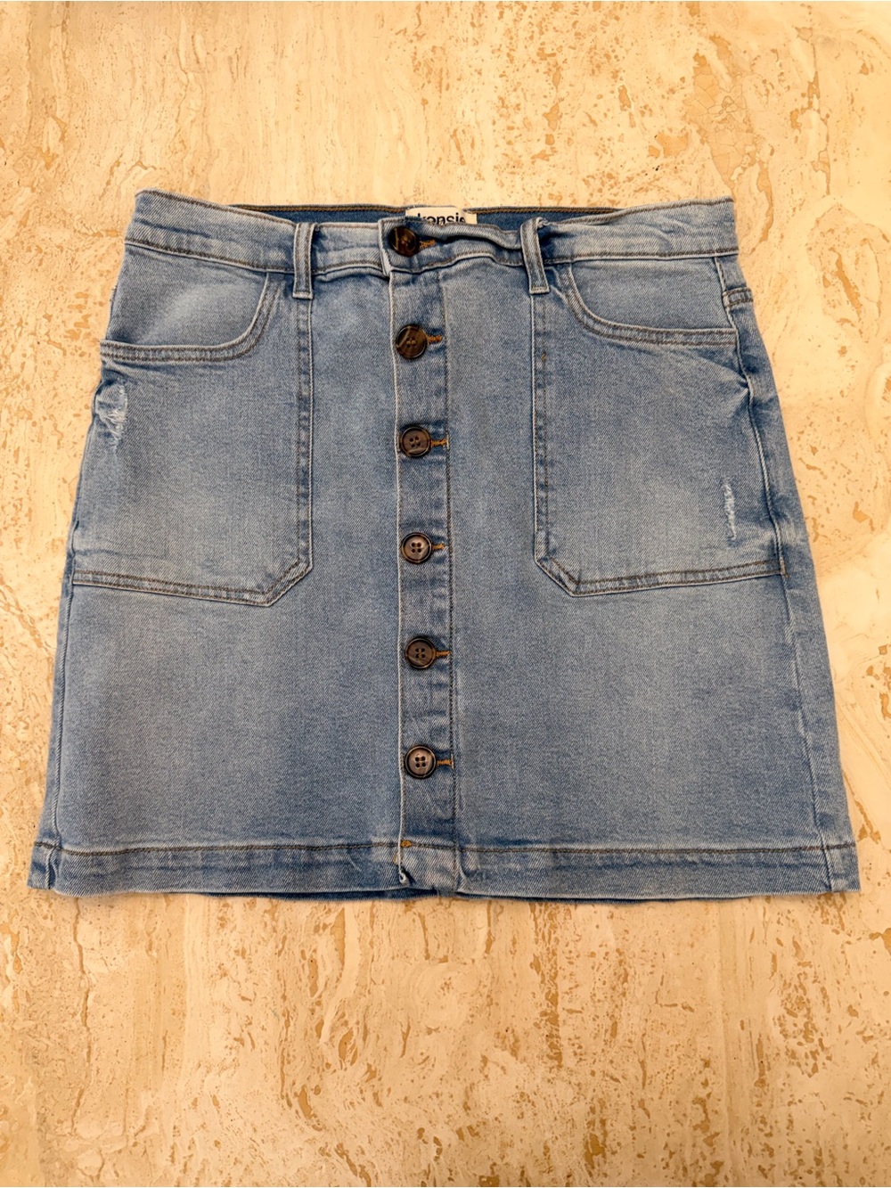 Kensie Denim Button-Front A-Line Skirt in Light Blue - Size 8/29